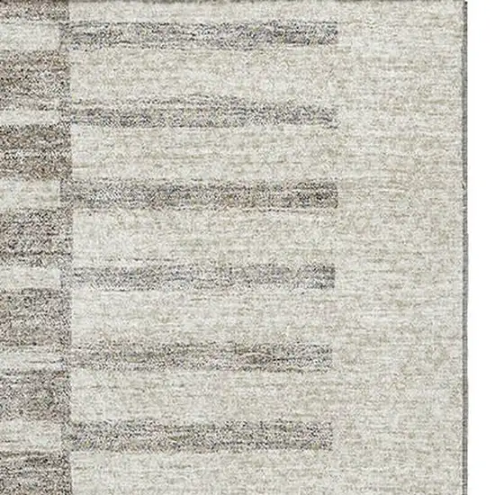 Beige Ivory And Gray Striped Washable Area Rug With UV Protection Photo 2