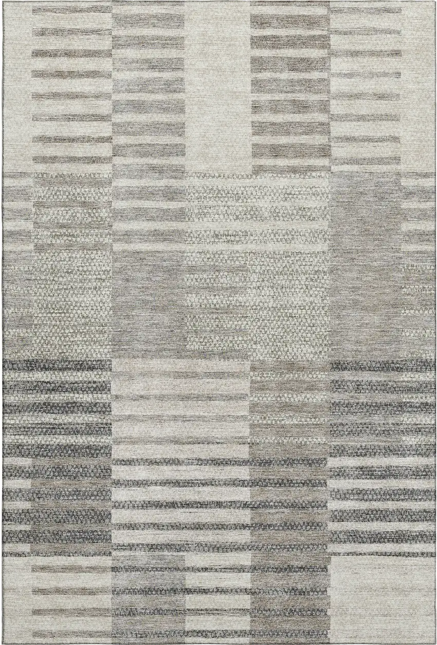 Beige Ivory And Gray Striped Washable Area Rug With UV Protection Photo 1