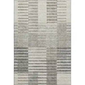 Photo of Beige Ivory And Gray Striped Washable Area Rug With UV Protection