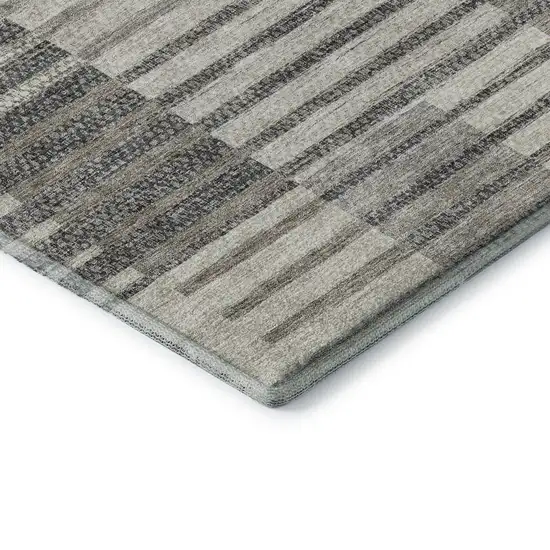 Beige Ivory And Gray Striped Washable Area Rug With UV Protection Photo 7
