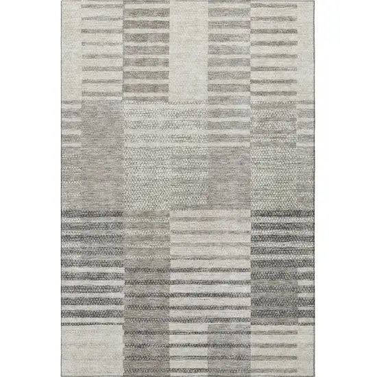 Beige Ivory And Gray Striped Washable Area Rug With UV Protection Photo 3
