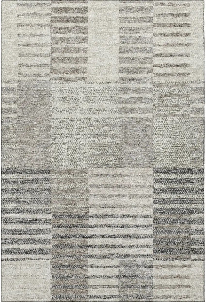 Beige Ivory And Gray Striped Washable Area Rug With UV Protection Photo 3