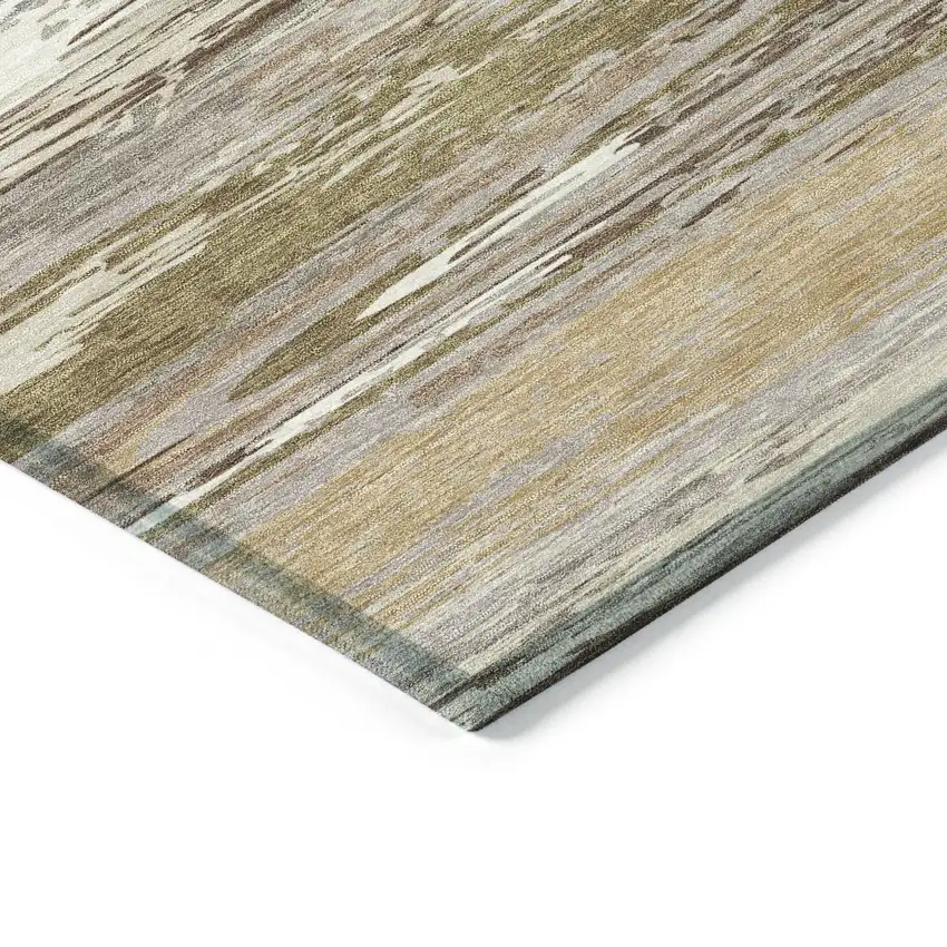 Beige Ivory And Gray Striped Washable Indoor Outdoor Area Rug Photo 6