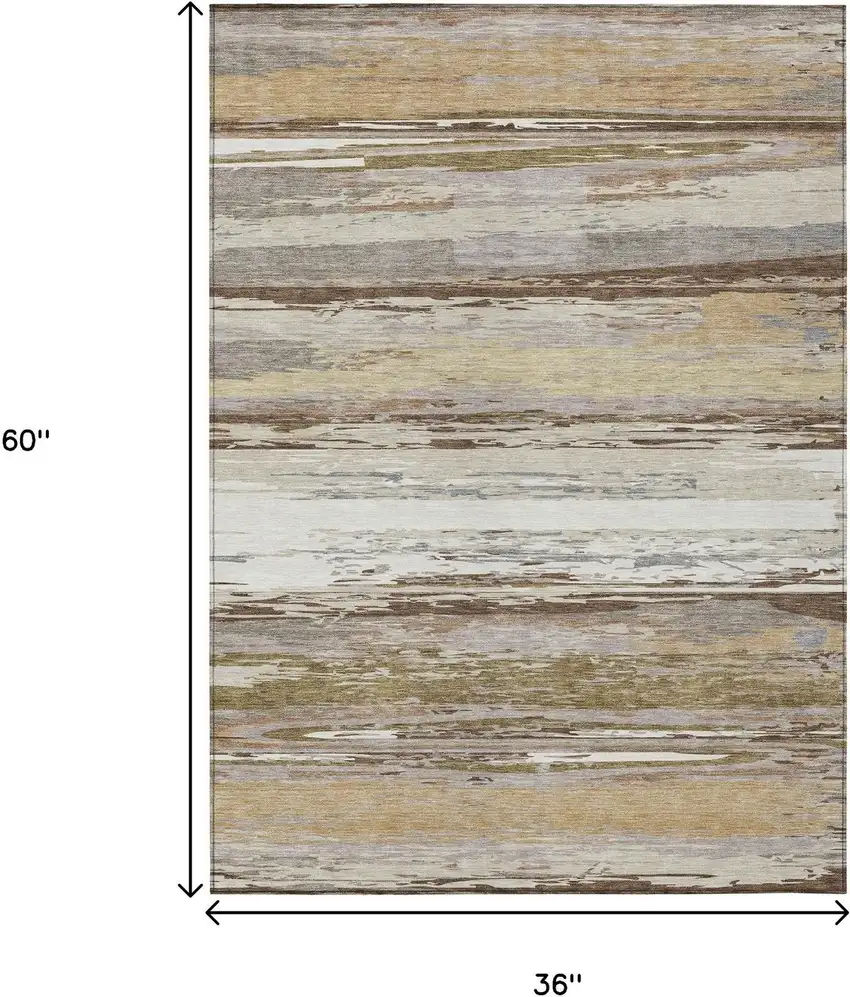 Beige Ivory And Gray Striped Washable Indoor Outdoor Area Rug Photo 3