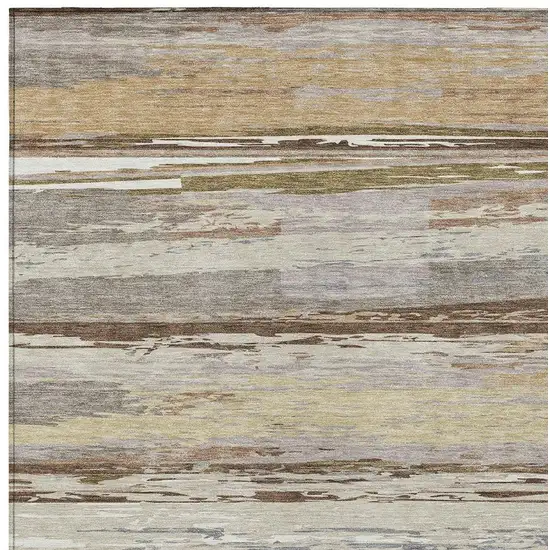 Beige Ivory And Gray Striped Washable Indoor Outdoor Area Rug Photo 7