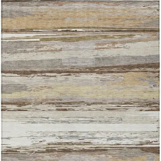 Beige Ivory And Gray Striped Washable Indoor Outdoor Area Rug Photo 2