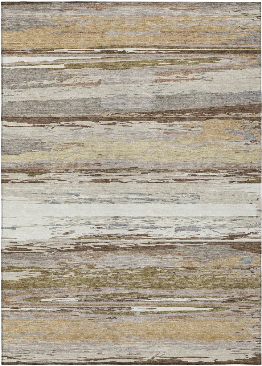 Beige Ivory And Gray Striped Washable Indoor Outdoor Area Rug Photo 4