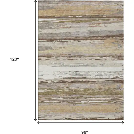 Beige Ivory And Gray Striped Washable Indoor Outdoor Area Rug Photo 3