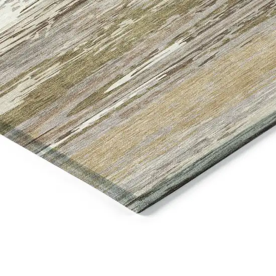 Beige Ivory And Gray Striped Washable Indoor Outdoor Area Rug Photo 6