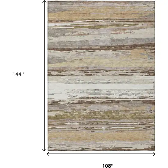 Beige Ivory And Gray Striped Washable Indoor Outdoor Area Rug Photo 3