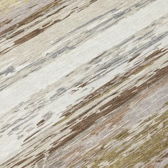 Beige Ivory And Gray Striped Washable Indoor Outdoor Area Rug Photo 8