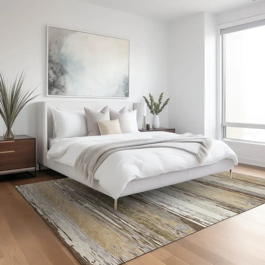 Beige Ivory And Gray Striped Washable Indoor Outdoor Area Rug Photo 9