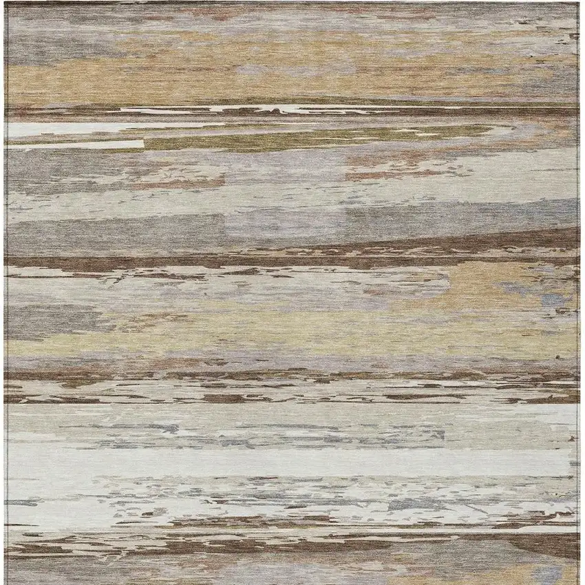 Beige Ivory And Gray Striped Washable Indoor Outdoor Area Rug Photo 4