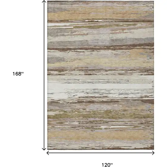 Beige Ivory And Gray Striped Washable Indoor Outdoor Area Rug Photo 3