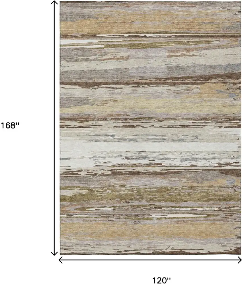 Beige Ivory And Gray Striped Washable Indoor Outdoor Area Rug Photo 3