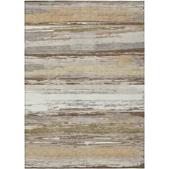 Beige Ivory And Gray Striped Washable Indoor Outdoor Area Rug Photo 2