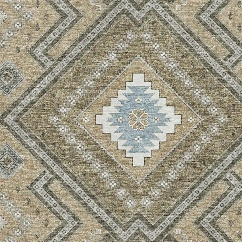 Beige Ivory And Gray Tribal Washable Area Rug With UV Protection Photo 2