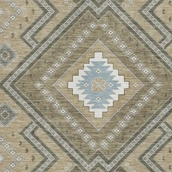 Beige Ivory And Gray Tribal Washable Area Rug With UV Protection Photo 3
