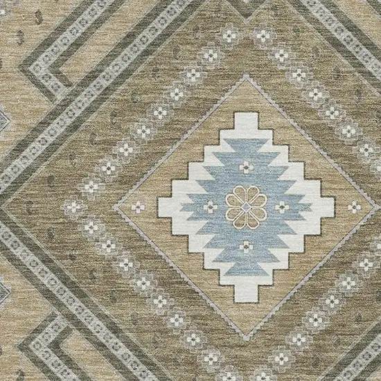 Beige Ivory And Gray Tribal Washable Area Rug With UV Protection Photo 2