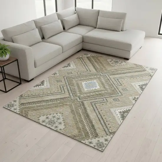 Beige Ivory And Gray Tribal Washable Area Rug With UV Protection Photo 2