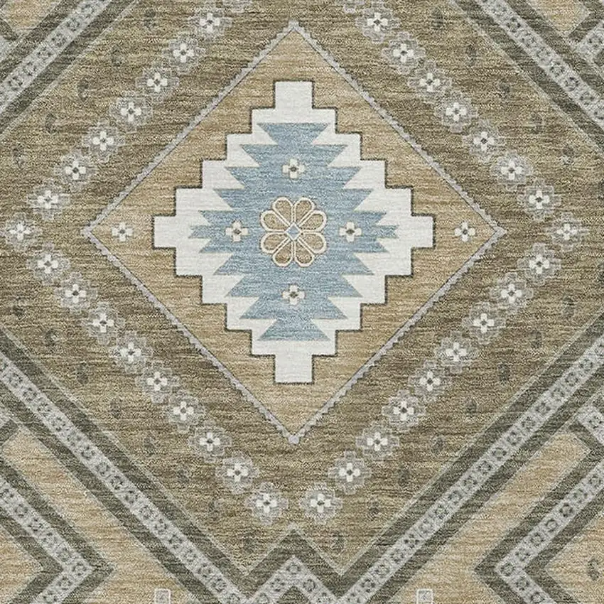 Beige Ivory And Gray Tribal Washable Area Rug With UV Protection Photo 2