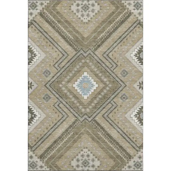 Beige Ivory And Gray Tribal Washable Area Rug With UV Protection Photo 1
