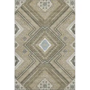 Photo of Beige Ivory And Gray Tribal Washable Area Rug With UV Protection