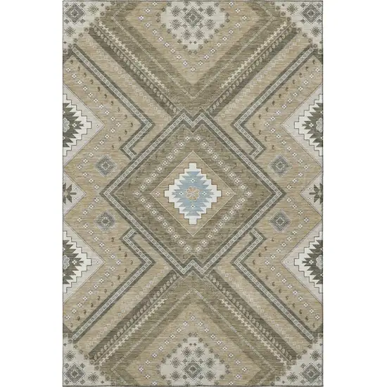 Beige Ivory And Gray Tribal Washable Area Rug With UV Protection Photo 2