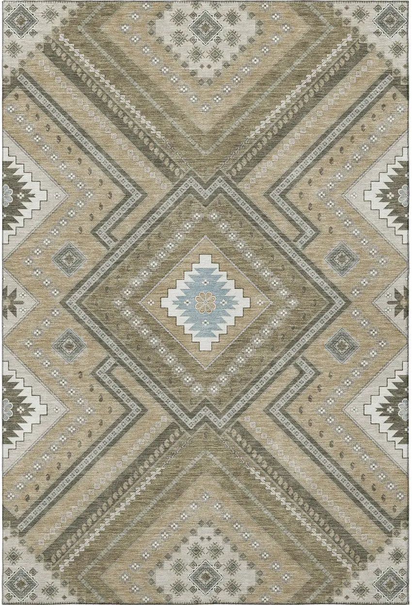 Beige Ivory And Gray Tribal Washable Area Rug With UV Protection Photo 2