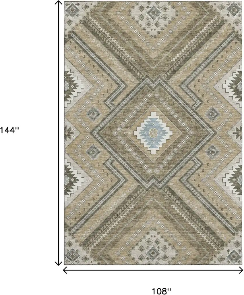 Beige Ivory And Gray Tribal Washable Area Rug With UV Protection Photo 9