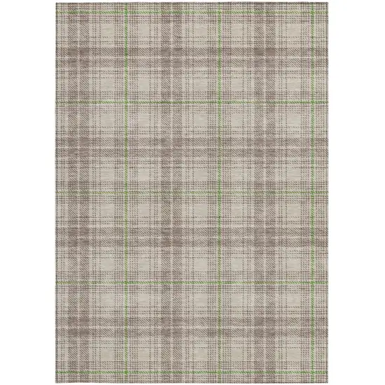 Beige Ivory And Green Plaid Washable Indoor Outdoor Area Rug Photo 5