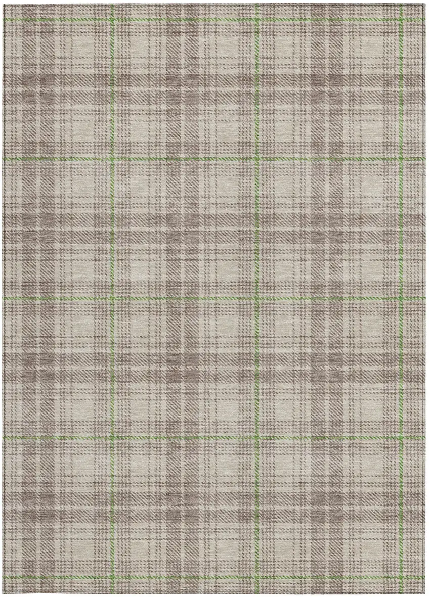 Beige Ivory And Green Plaid Washable Indoor Outdoor Area Rug Photo 5
