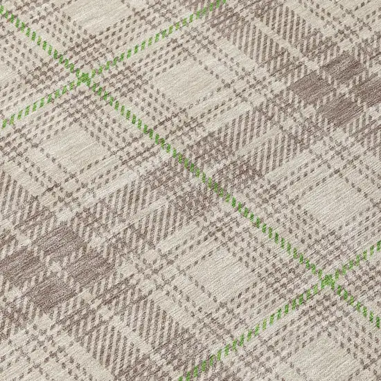 Beige Ivory And Green Plaid Washable Indoor Outdoor Area Rug Photo 6