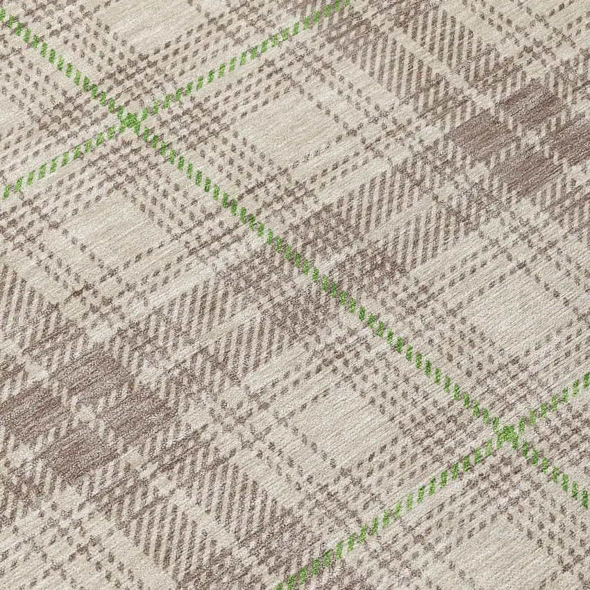 Beige Ivory And Green Plaid Washable Indoor Outdoor Area Rug Photo 6