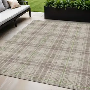 Photo of Beige Ivory And Green Plaid Washable Indoor Outdoor Area Rug