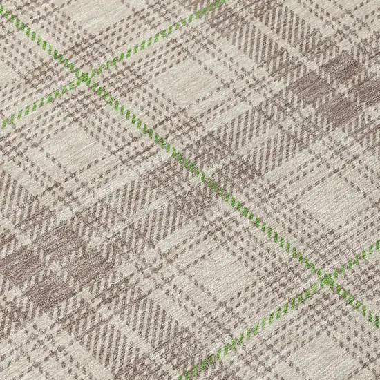 Beige Ivory And Green Plaid Washable Indoor Outdoor Area Rug Photo 7