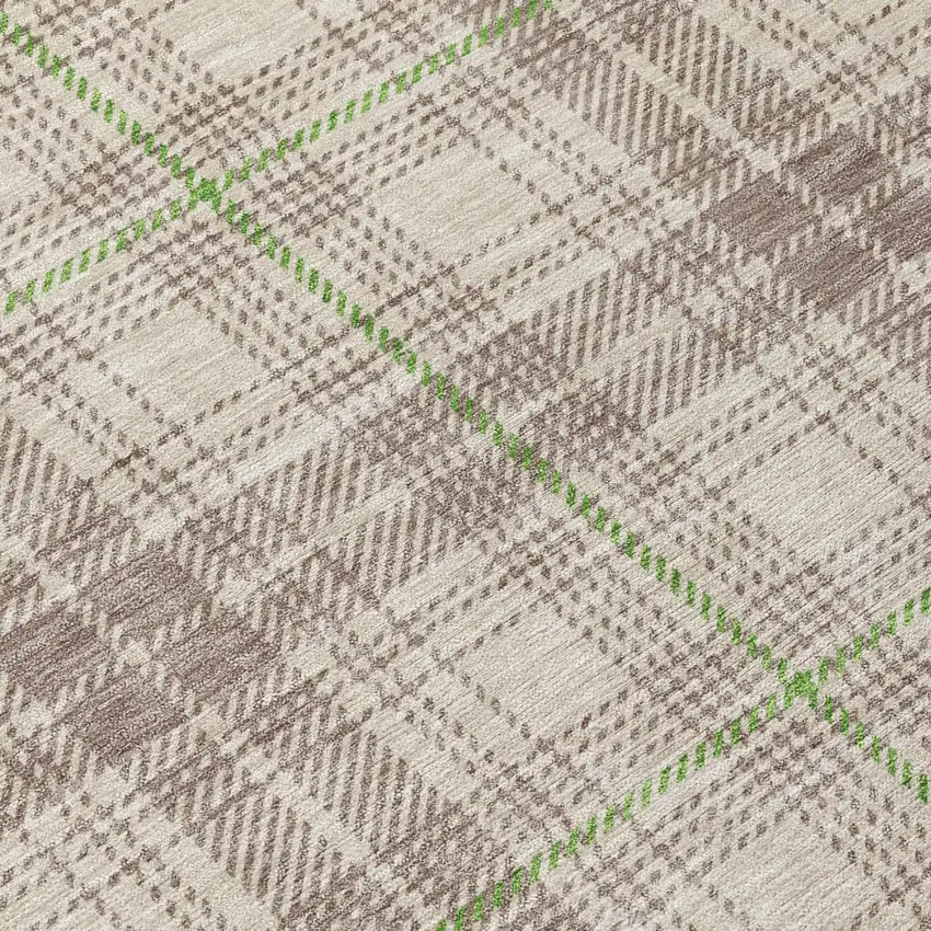 Beige Ivory And Green Plaid Washable Indoor Outdoor Area Rug Photo 7
