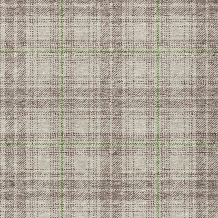 Beige Ivory And Green Plaid Washable Indoor Outdoor Area Rug Photo 5