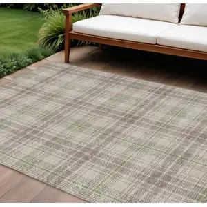 Photo of Beige Ivory And Green Plaid Washable Indoor Outdoor Area Rug