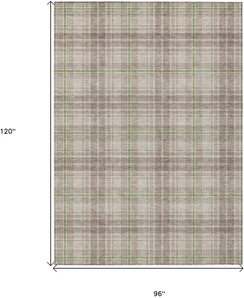 Beige Ivory And Green Plaid Washable Indoor Outdoor Area Rug Photo 3