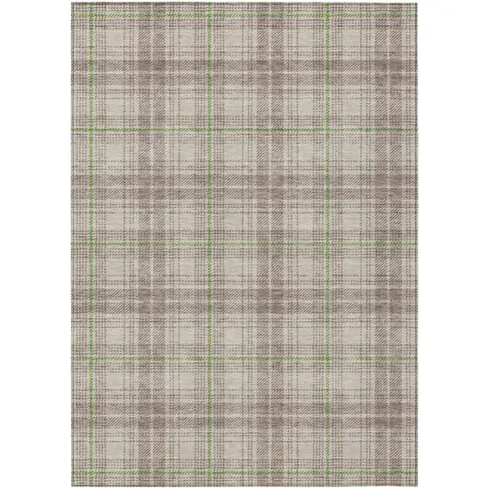 Beige Ivory And Green Plaid Washable Indoor Outdoor Area Rug Photo 2