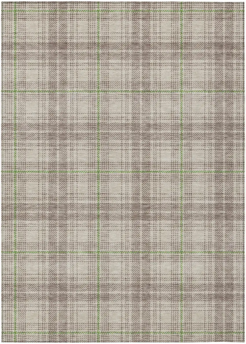 Beige Ivory And Green Plaid Washable Indoor Outdoor Area Rug Photo 2