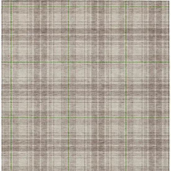 Beige Ivory And Green Plaid Washable Indoor Outdoor Area Rug Photo 5