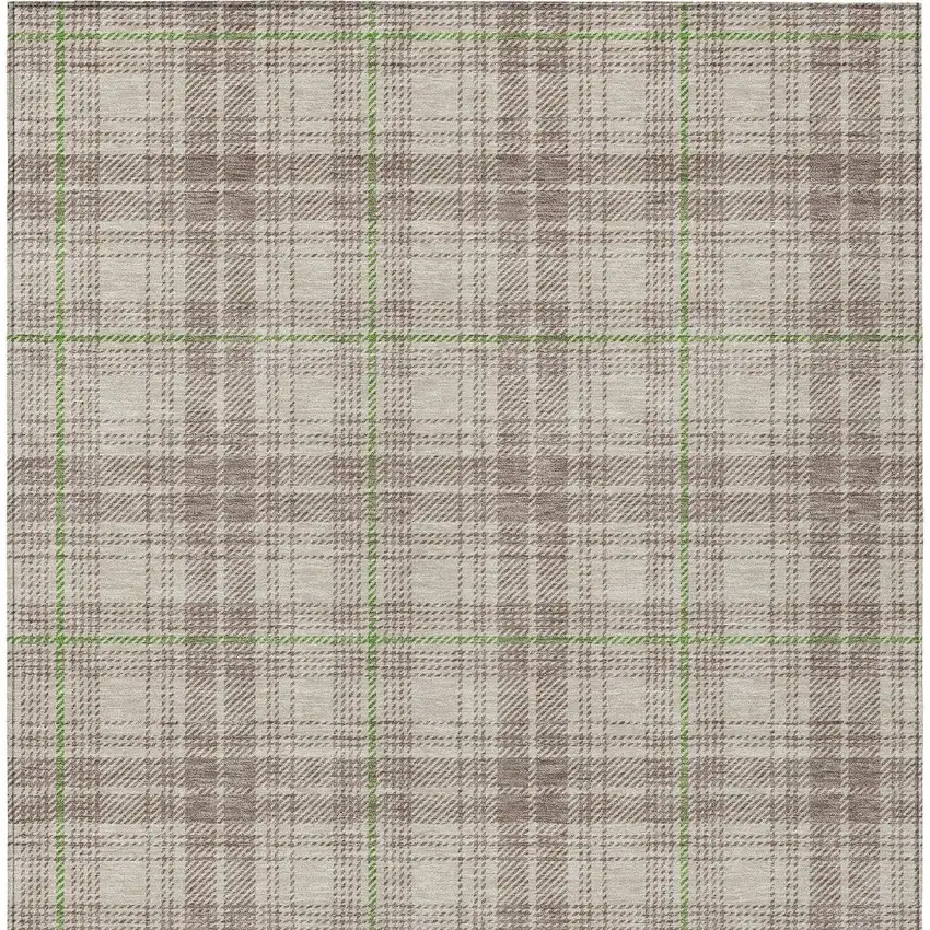 Beige Ivory And Green Plaid Washable Indoor Outdoor Area Rug Photo 5