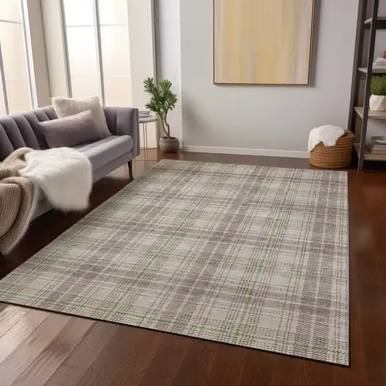 Beige Ivory And Green Plaid Washable Indoor Outdoor Area Rug Photo 7