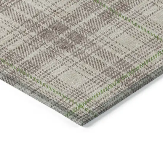 Beige Ivory And Green Plaid Washable Indoor Outdoor Area Rug Photo 4