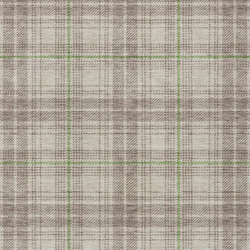 Beige Ivory And Green Plaid Washable Indoor Outdoor Area Rug Photo 5
