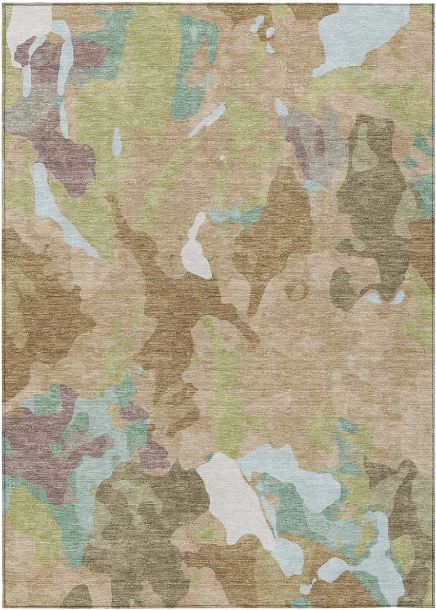 Beige Ivory And Plum Abstract Washable Indoor Outdoor Area Rug Photo 1