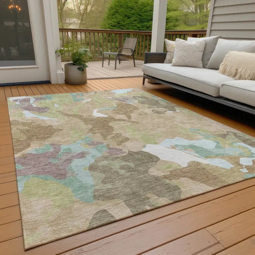 Beige Ivory And Plum Abstract Washable Indoor Outdoor Area Rug Photo 7