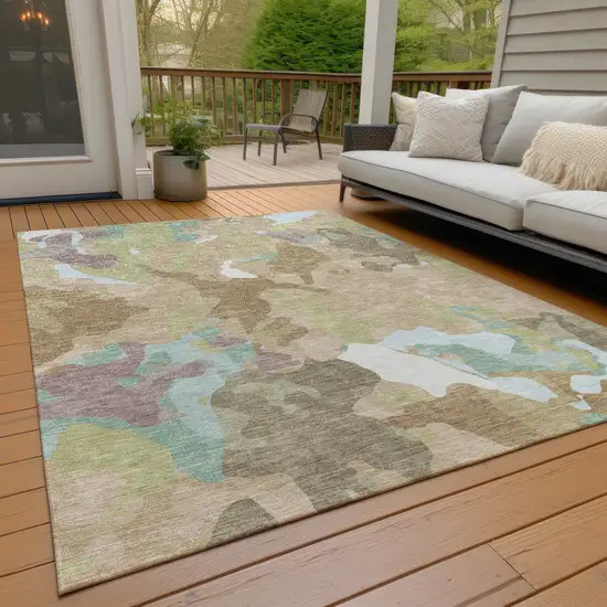 Beige Ivory And Plum Abstract Washable Indoor Outdoor Area Rug Photo 7